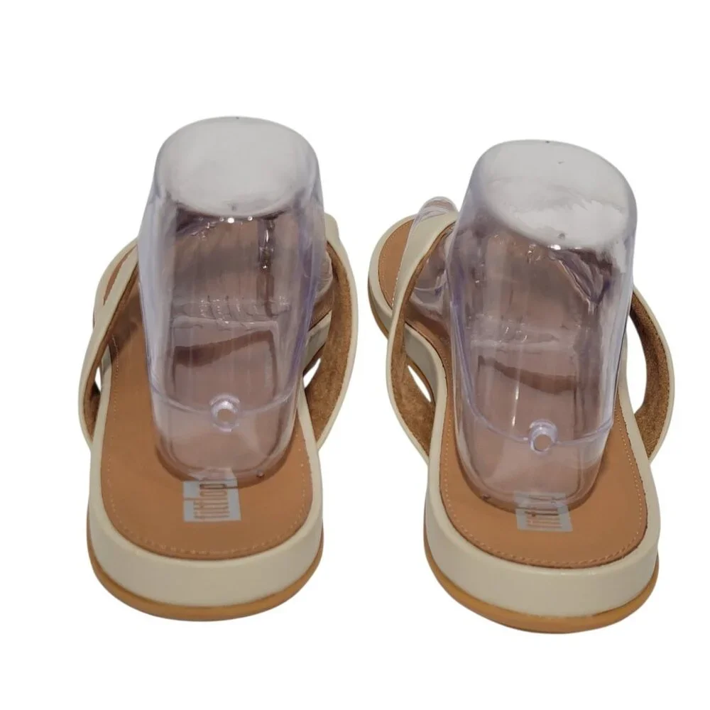 FitFlop Gracie Flip Flop Sandals Women Size 11 Leather Thong Stone Beige Comfort